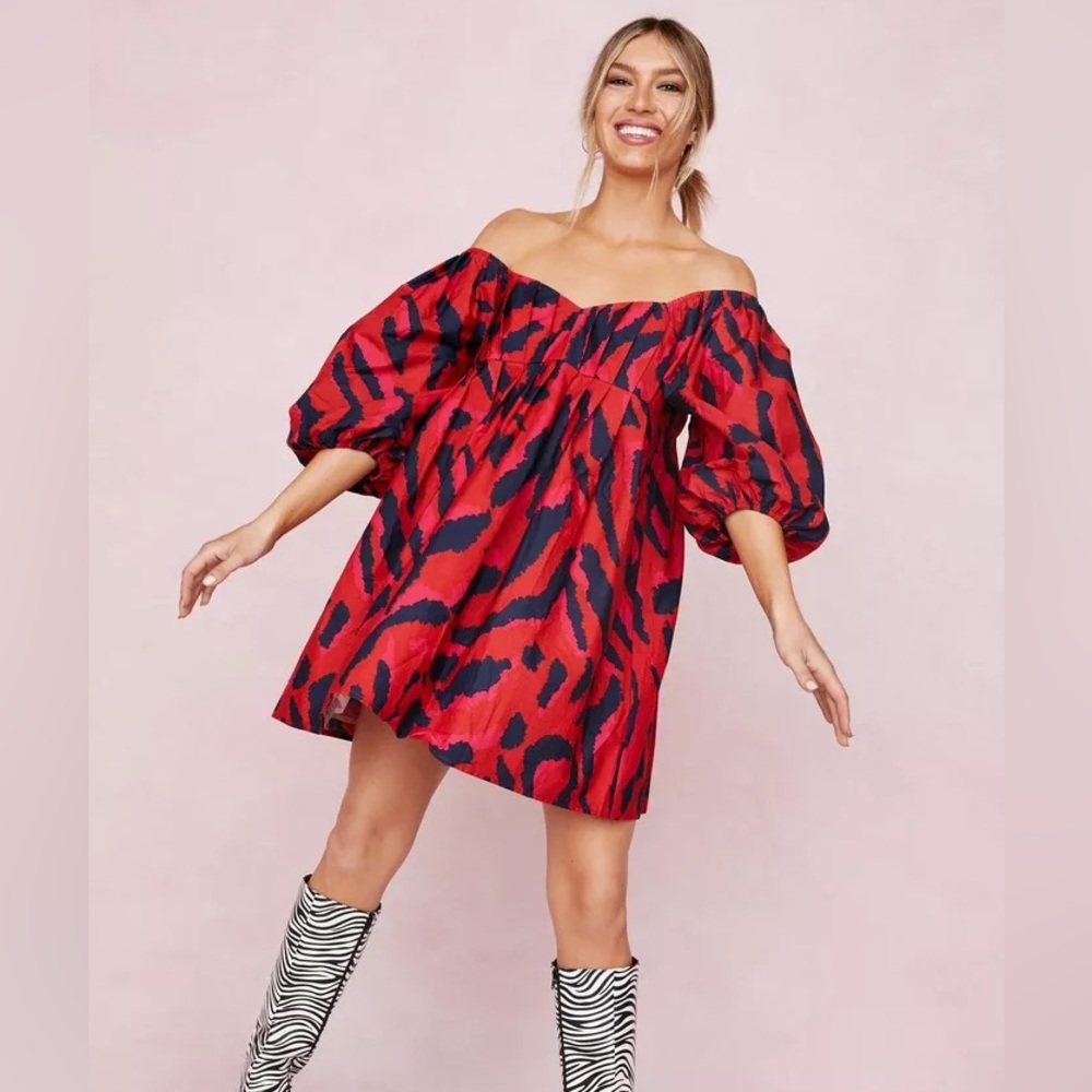 Nasty Gal Zebra Print Puff Sleeve Mini Dress